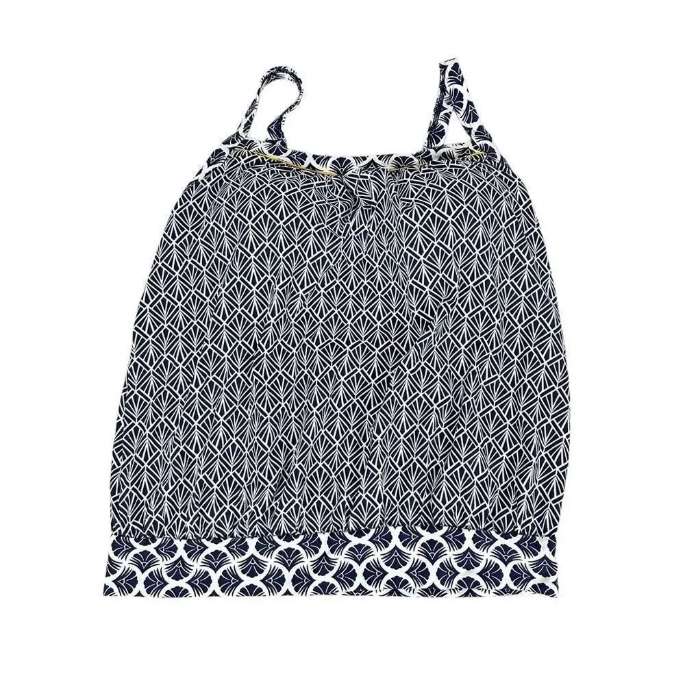 Lands’ End Blouson Navy & White Tankini Top size 10D